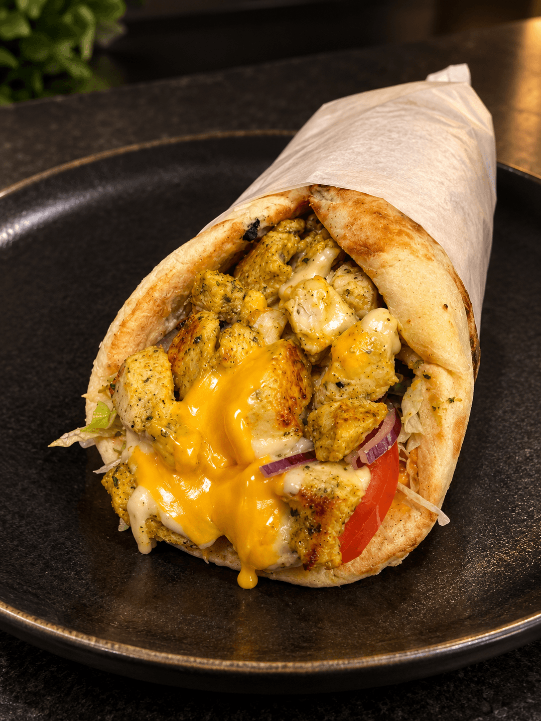 Sandwich cheese naan poulet mariné
